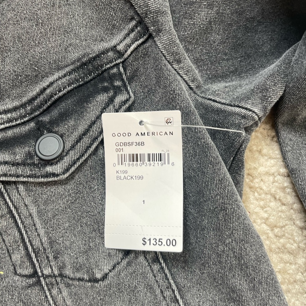 Good American Washed Black Denim Bodysuit Jacket - Picture 3 of 4